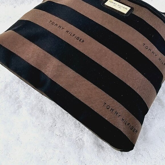 Tommy Hilfiger Brown and Black Striped Sateen Twill Fabric Crossbody - Picture 8 of 15